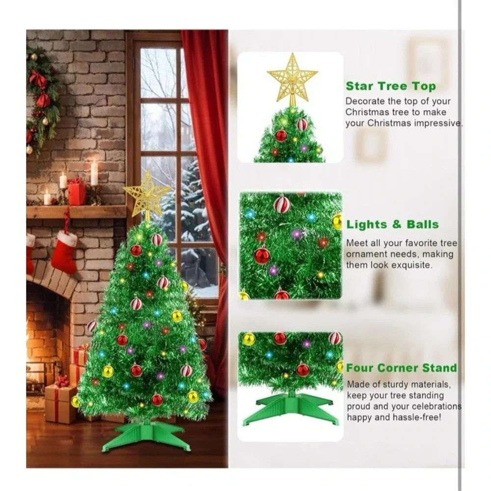 3 FT Small Artificial Green Christmas Tree w/ 50 Warm White &‎ Multicolor Lights